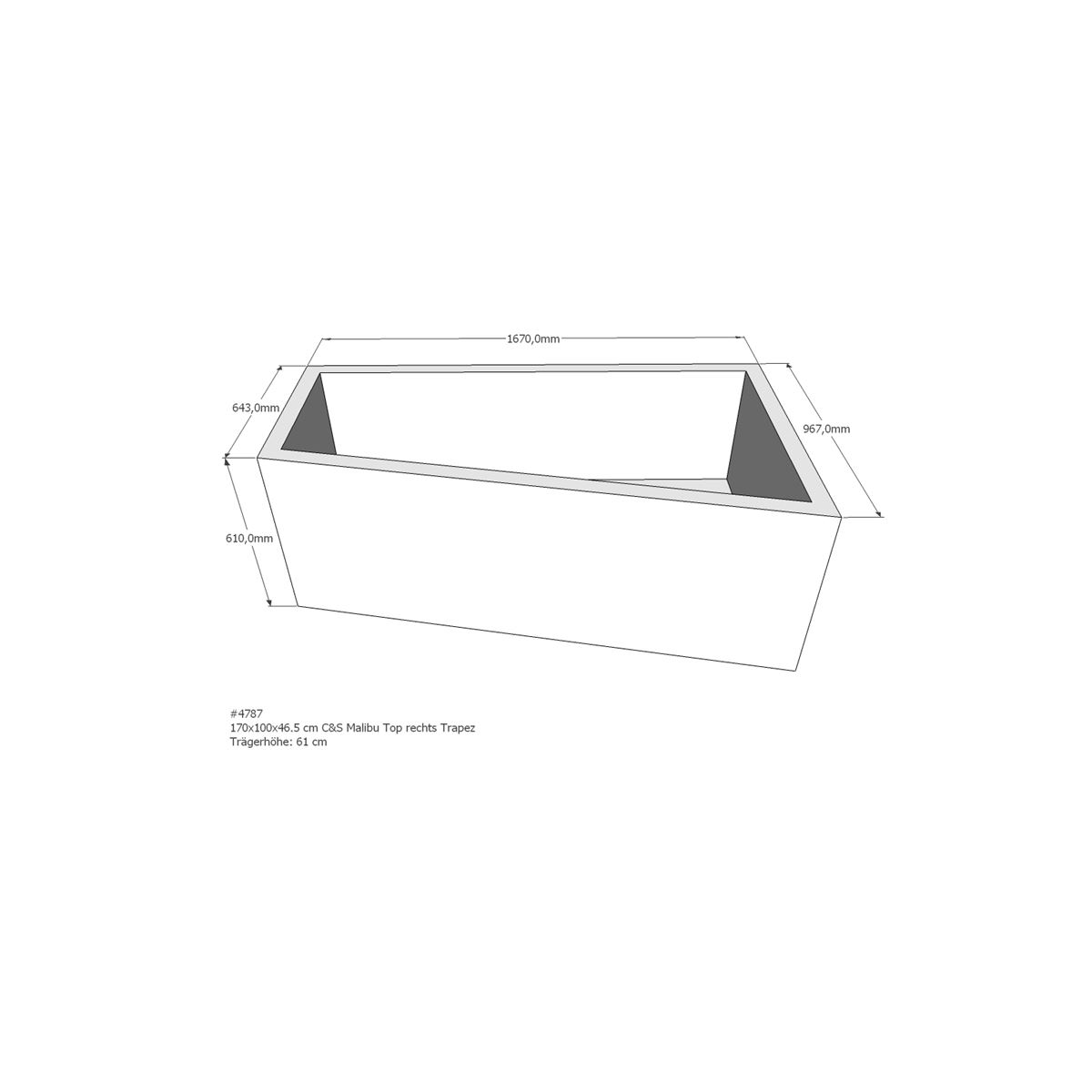 Badewannenträger für Malibu Top, 170 x 100 x 60 cm