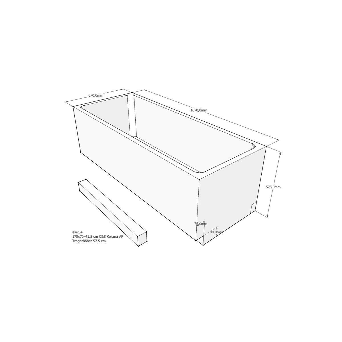 Badewannenträger für Korana, 170 x 70 x 57,5 cm