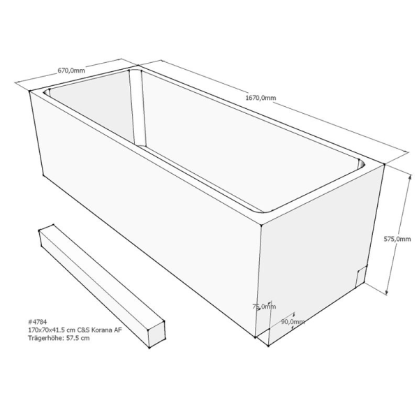Badewannenträger für Korana, 170 x 70 x 57,5 cm