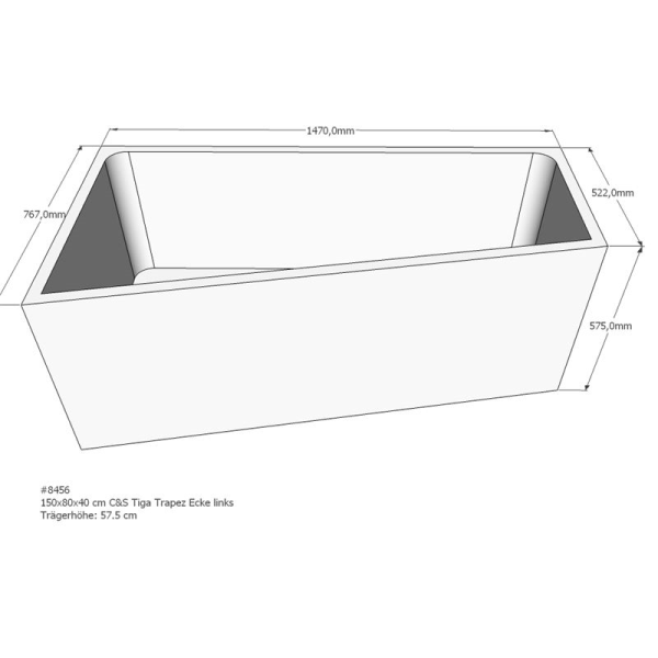 Badewannenträger für Tiga, 150 x 80 x 57,5 cm links