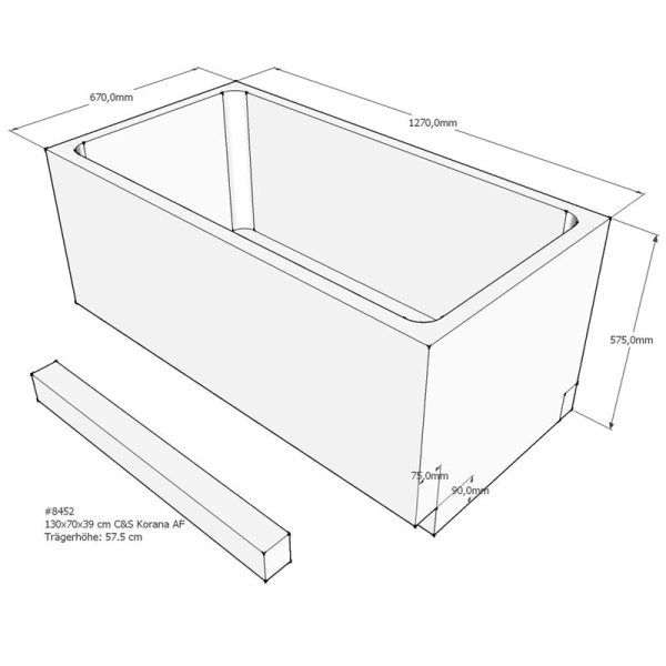 Badewannenträger für Korana, 130 x 70 x 57,5 cm