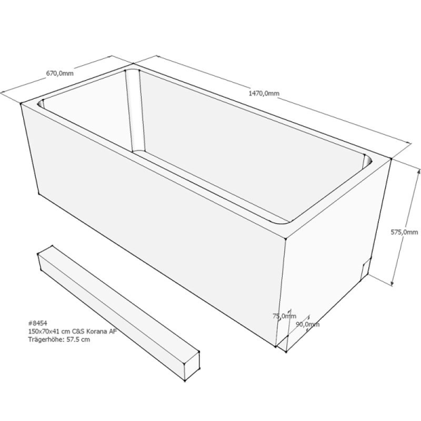Badewannenträger für Korana, 150 x 70 x 57,5 cm