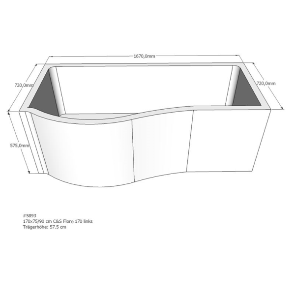 Badewannenträger für Flore, 170 x 90 x 57,5 cm links