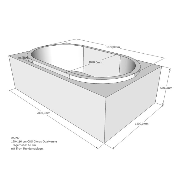 Badewannenträger für Glorus, 200 x 120 x 63 cm