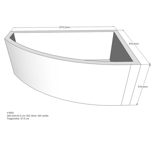 Badewannenträger für Sliver, 160 x 100 x 57,5 cm rechts