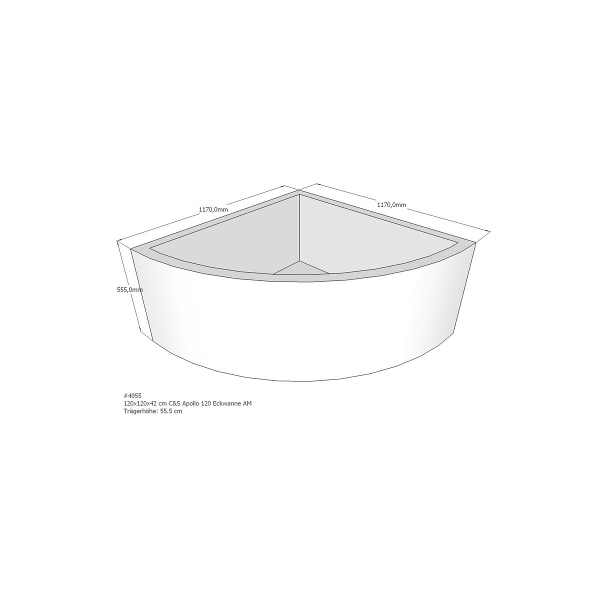Badewannenträger für Apollo, 120 x 120 x 55,5 cm