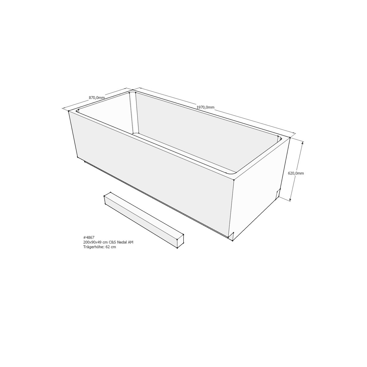 Badewannenträger für Nedal, 200 x 90 x 62 cm