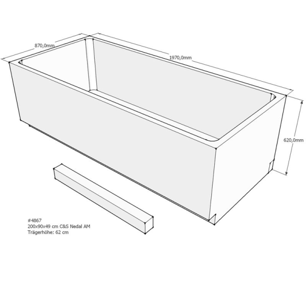 Badewannenträger für Nedal, 200 x 90 x 62 cm