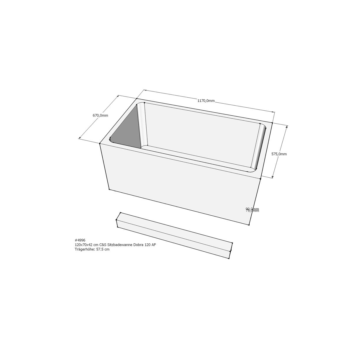 Badewannenträger für Sitzbadewanne Dobra, 120 x 70