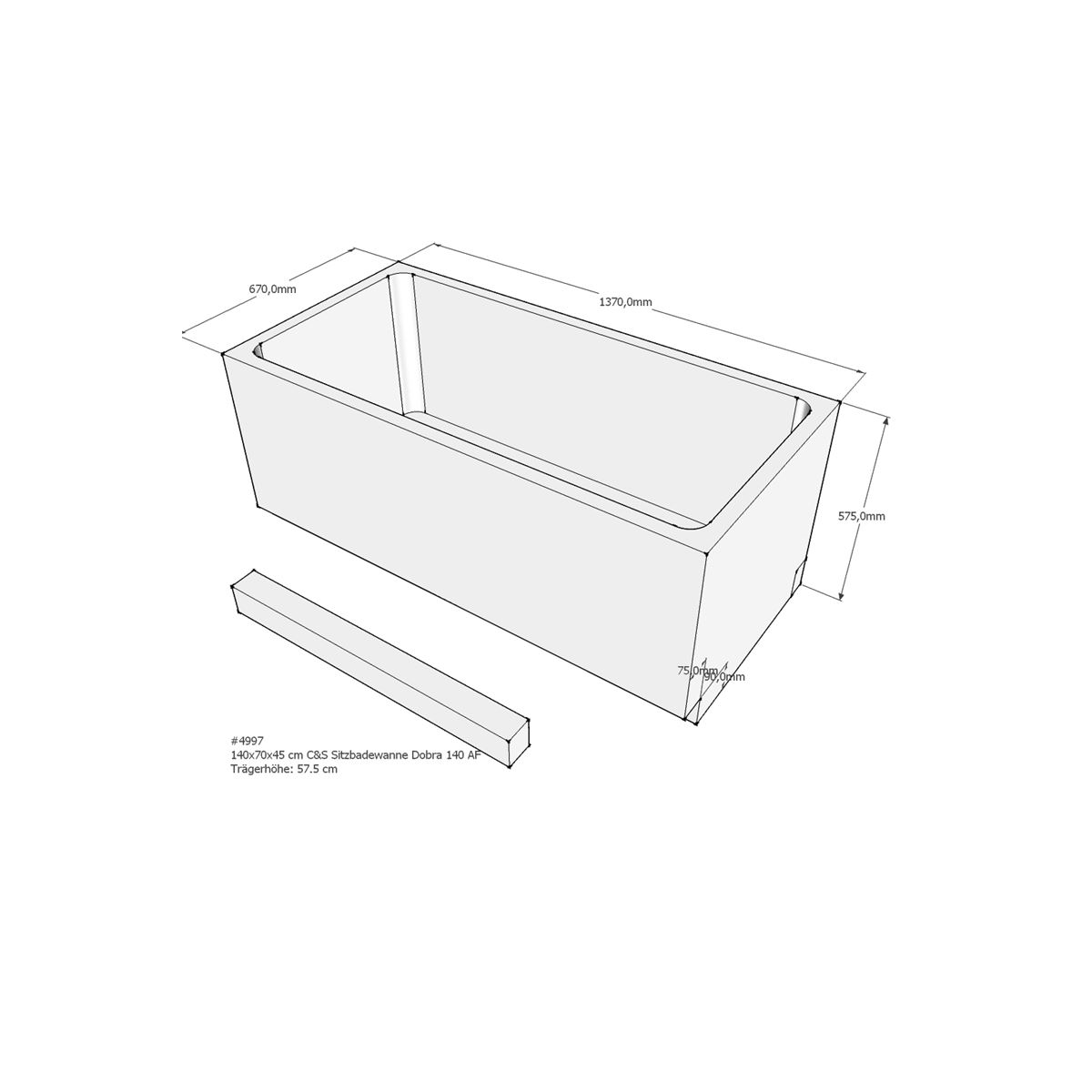 Badewannenträger für Sitzbadewanne Dobra, 140 x 70
