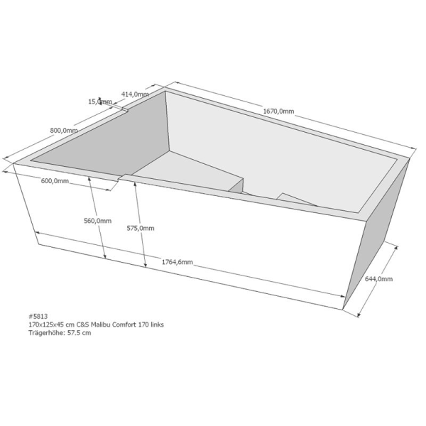 Badewannenträger für Malibu Comfort, 170 x 125 x 57,5 cm links