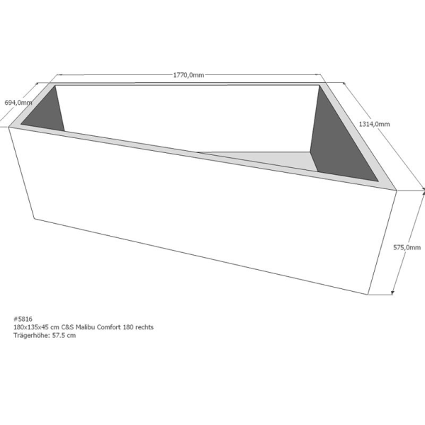 Badewannenträger für Malibu Comfort, 180 x 135 x 57,5 cm rechts