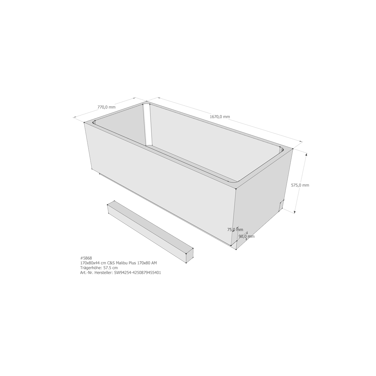 Badewannenträger für Malibu Plus, 170 x 80 x 57 cm