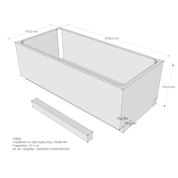Badewannenträger für Malibu Plus, 170 x 80 x 57 cm