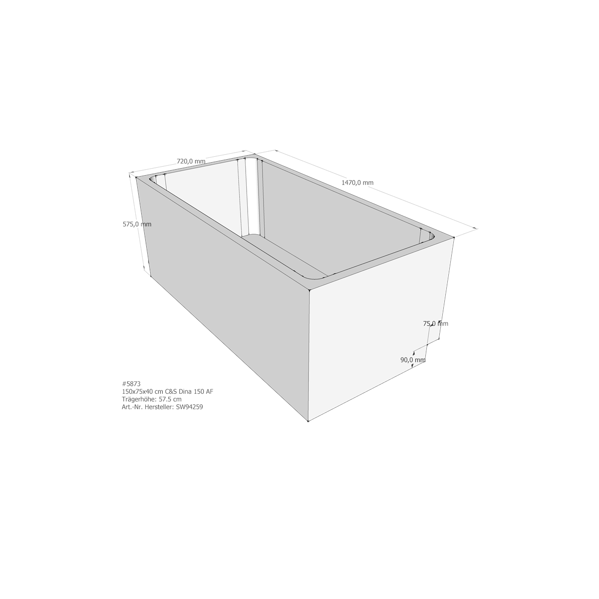Badewannenträger für Dina, 150 box