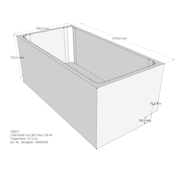 Badewannenträger für Dina, 150 x 75 x 57,5 cm