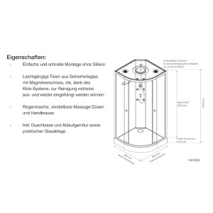 GEO Fix Viertelkreis Komplett-Duschkabine, 90 x 90 x 215 cm