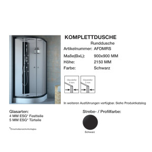 GEO Fix Viertelkreis Komplett-Duschkabine, 90 x 90 x 215 cm