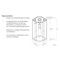 GEO Fix Viertelkreis Komplett-Duschkabine, 90 x 90 x 215 cm