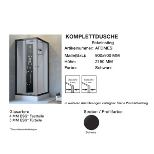 GEO Fix Eckeinstieg Komplett-Duschkabine, 90 x 90 x 215 cm