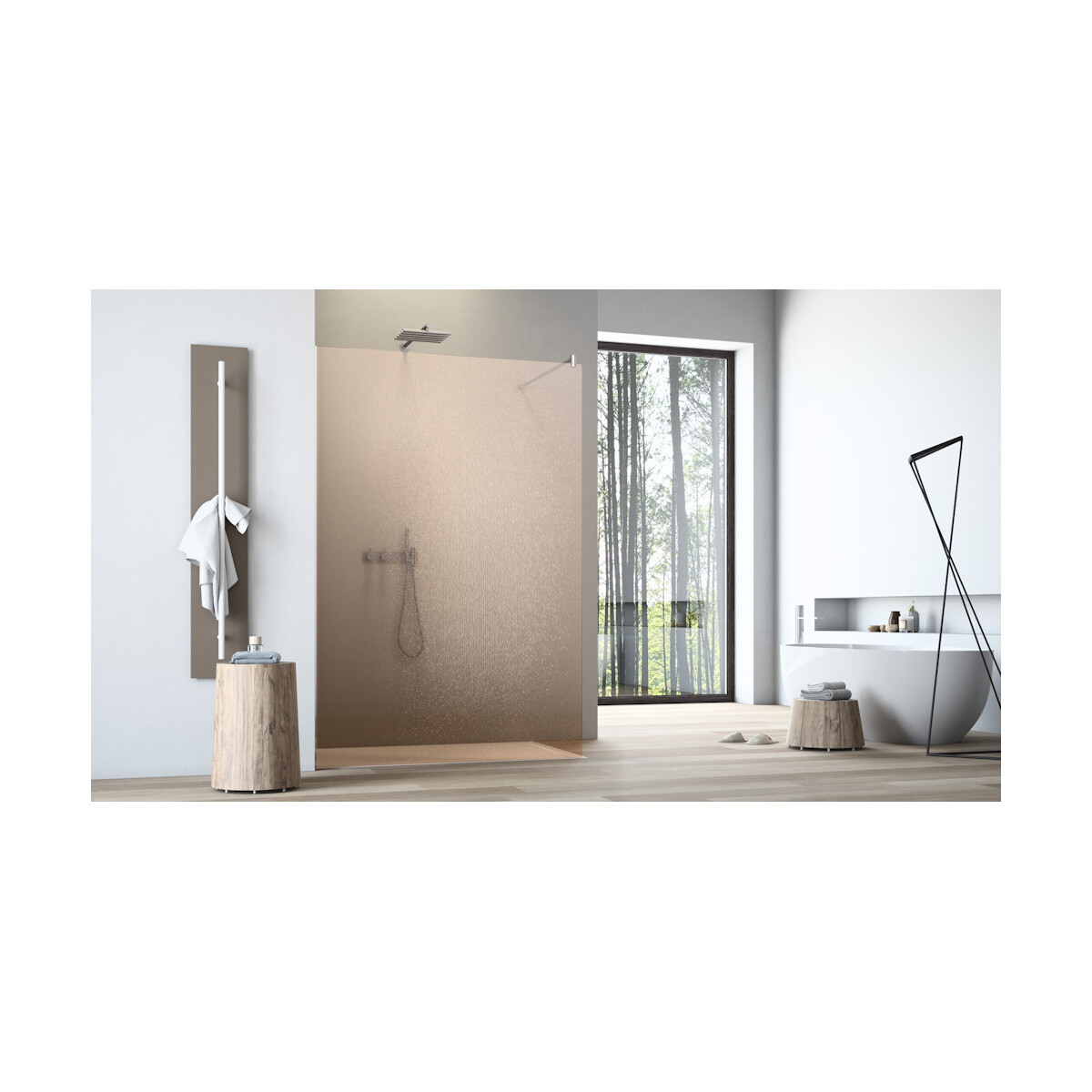 Walk-In-Duschwand aus Crash Echtglas-BRONZE, 115 x 200 cm