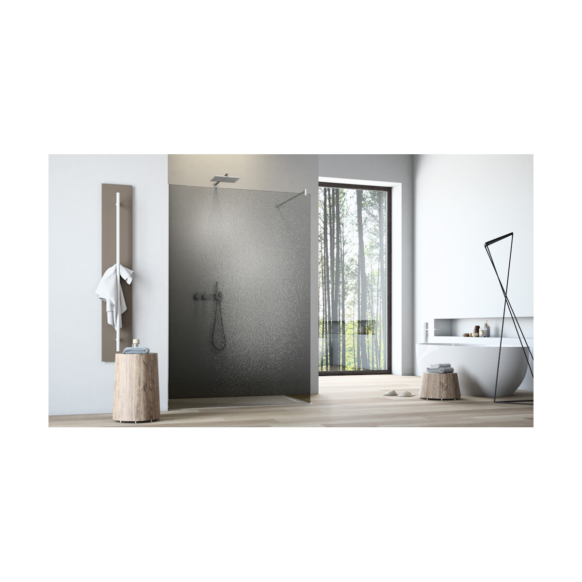 Walk-In-Duschwand aus Crash Echtglas-GRAU, 115 x 200 cm