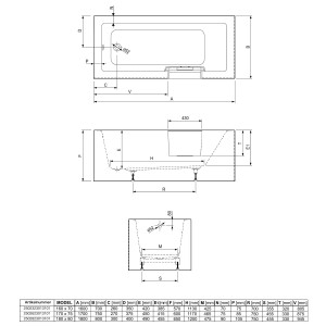 Badewanne mit Tür rechts, 170 x 75 x 60 cm, Vorwand Eck links