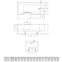 Badewanne mit Tür links, 160 x 70 x 57 cm, Vorwand Eck rechts