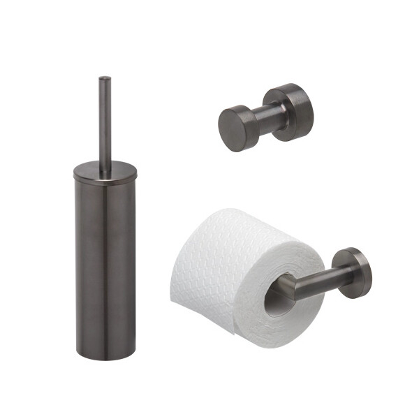 Toilettenzubehör Bundle Nemox, Gebürstetes Metall in Schwarz