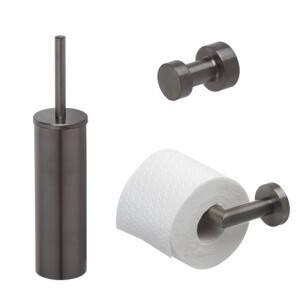 Toilettenzubehör Bundle Nemox, Gebürstetes Metall in Schwarz