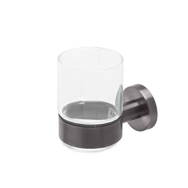 Glashalter mit Glas Nemox, Schwarz Metall gebürstet