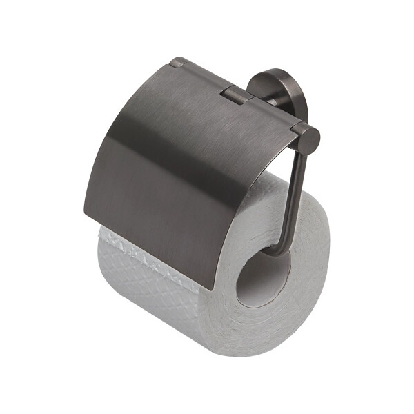 Toilettenpapierhalter mit Deckel Nemox, Schwarz Metall gebürstet