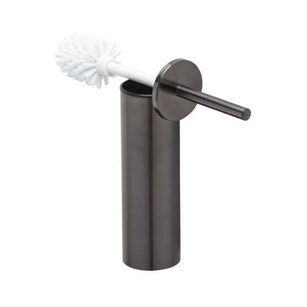 Toilettenbürste mit Halter (weißer Bürstekopf) Nemox, Schwarz Metall gebürstet