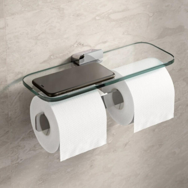 Toilettenpapierhalter doppelt mit transparenter Glasablage Shift, Chrom