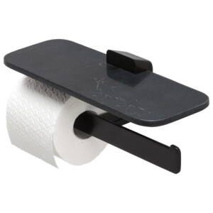 Toilettenpapierhalter doppelt mit Ablage mit mattschwarzem Marmoreffekt Shift, Schwarz