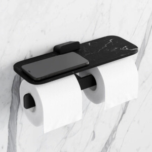 Toilettenpapierhalter doppelt mit Ablage mit mattschwarzem Marmoreffekt Shift, Schwarz