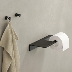Badezimmerablage 28 cm mit Toilettenpapierhalter ohne Deckel Leev, Schwarz