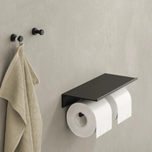 Badezimmerablage 28 cm mit Toilettenpapierhalter ohne Deckel doppelt Leev, Schwarz