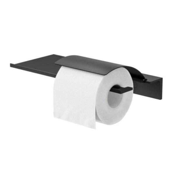 Badezimmerablage 28 cm mit Toilettenpapierhalter mit Deckel Leev, Schwarz