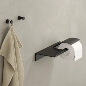 Badezimmerablage 28 cm mit Toilettenpapierhalter mit Deckel Leev, Schwarz