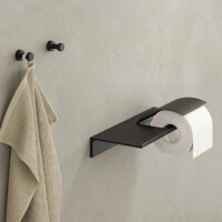 Badezimmerablage 28 cm mit Toilettenpapierhalter mit Deckel Leev, Schwarz