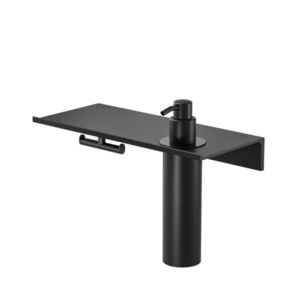 Badezimmerablage 28 cm mit Handtuchhaken und Seifenspender 200 ml Leev, Schwarz