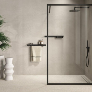 Badezimmerablage 60 cm mit Duschkorb Leev, Schwarz