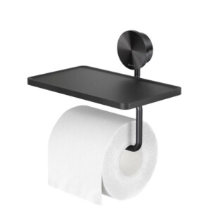 Toilettenpapierhalter mit Ablage Opal, Schwarz Metall gebürstet