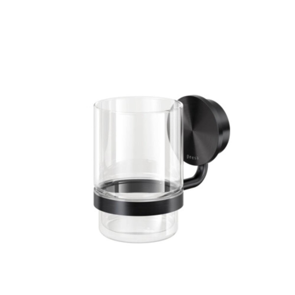 Glashalter mit Glas Opal, Schwarz Metall gebürstet