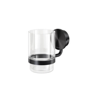 Glashalter mit Glas Opal, Schwarz Metall gebürstet