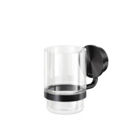Glashalter mit Glas Opal, Schwarz Metall gebürstet