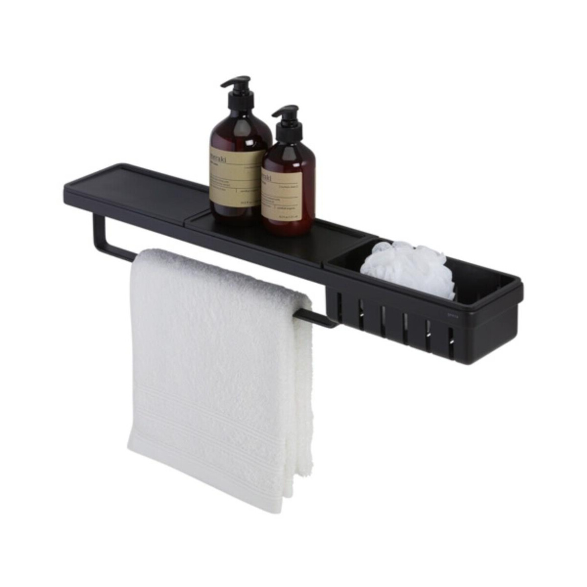 Ablage mit Handtuchhalter und Duschkorb Frame, Schwarz