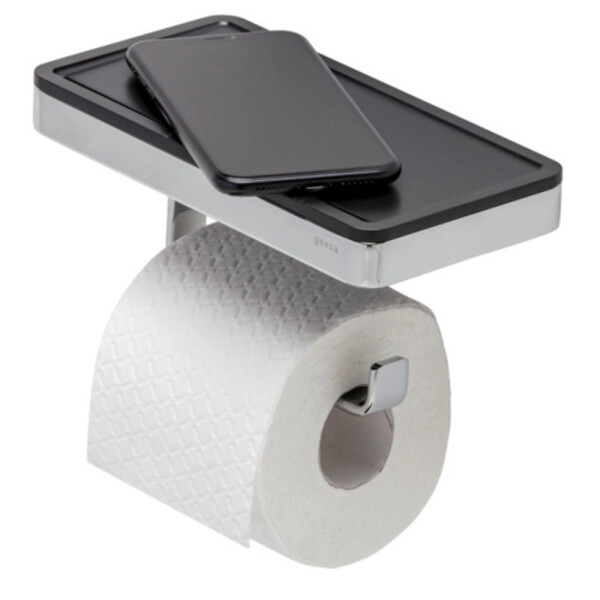 Toilettenpapierhalter mit Ablage Frame, Schwarz / Chrom