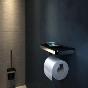 Toilettenpapierhalter mit Ablage Frame, Schwarz / Chrom